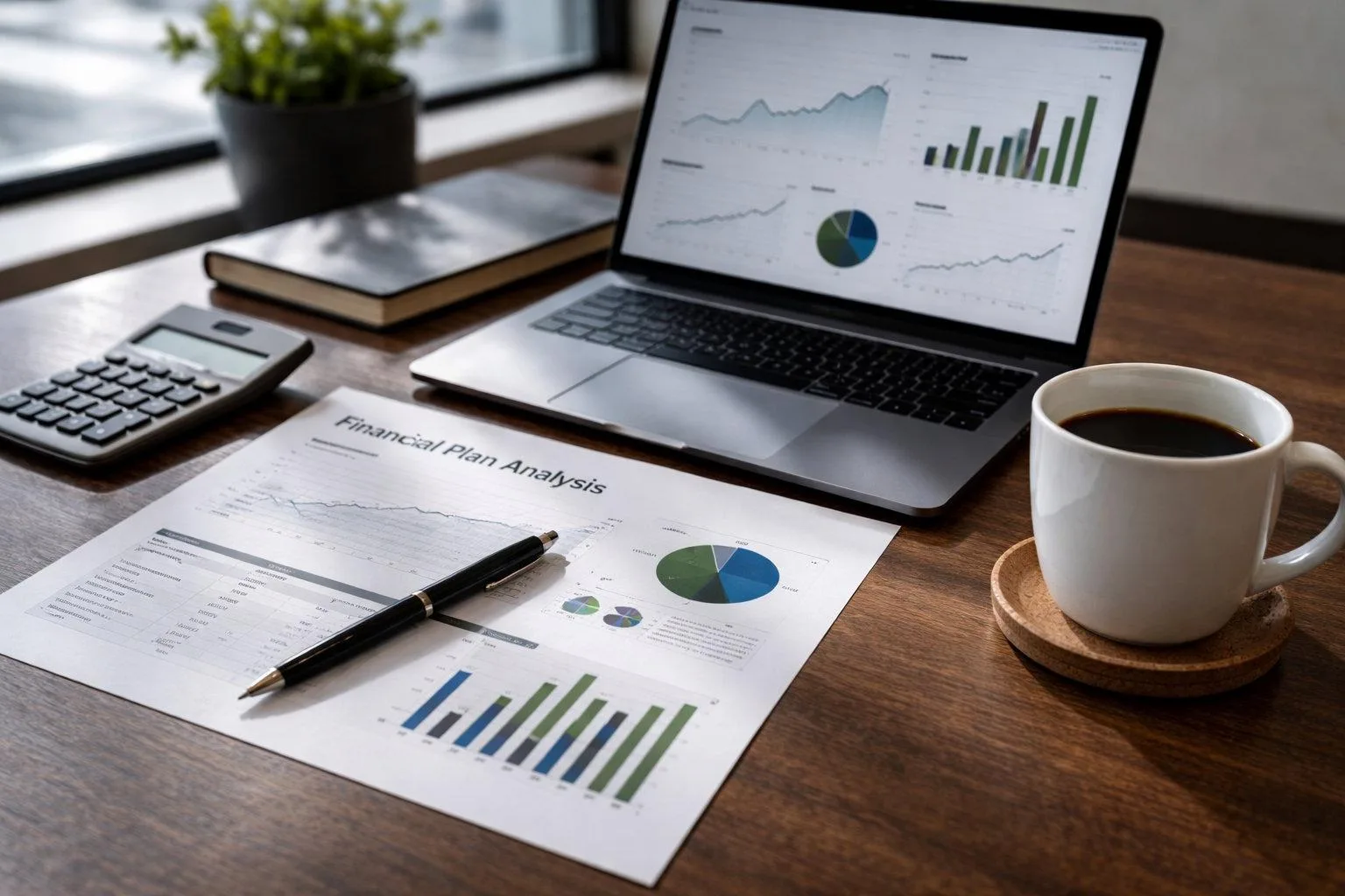 Financial planning and budgeting documents on a desk